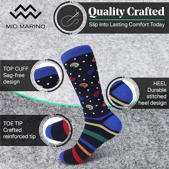 Marino Men's Dress Socks - Colorful Funky Socks for Men - Cotton Fashion Patterned Socks - 12 Pack